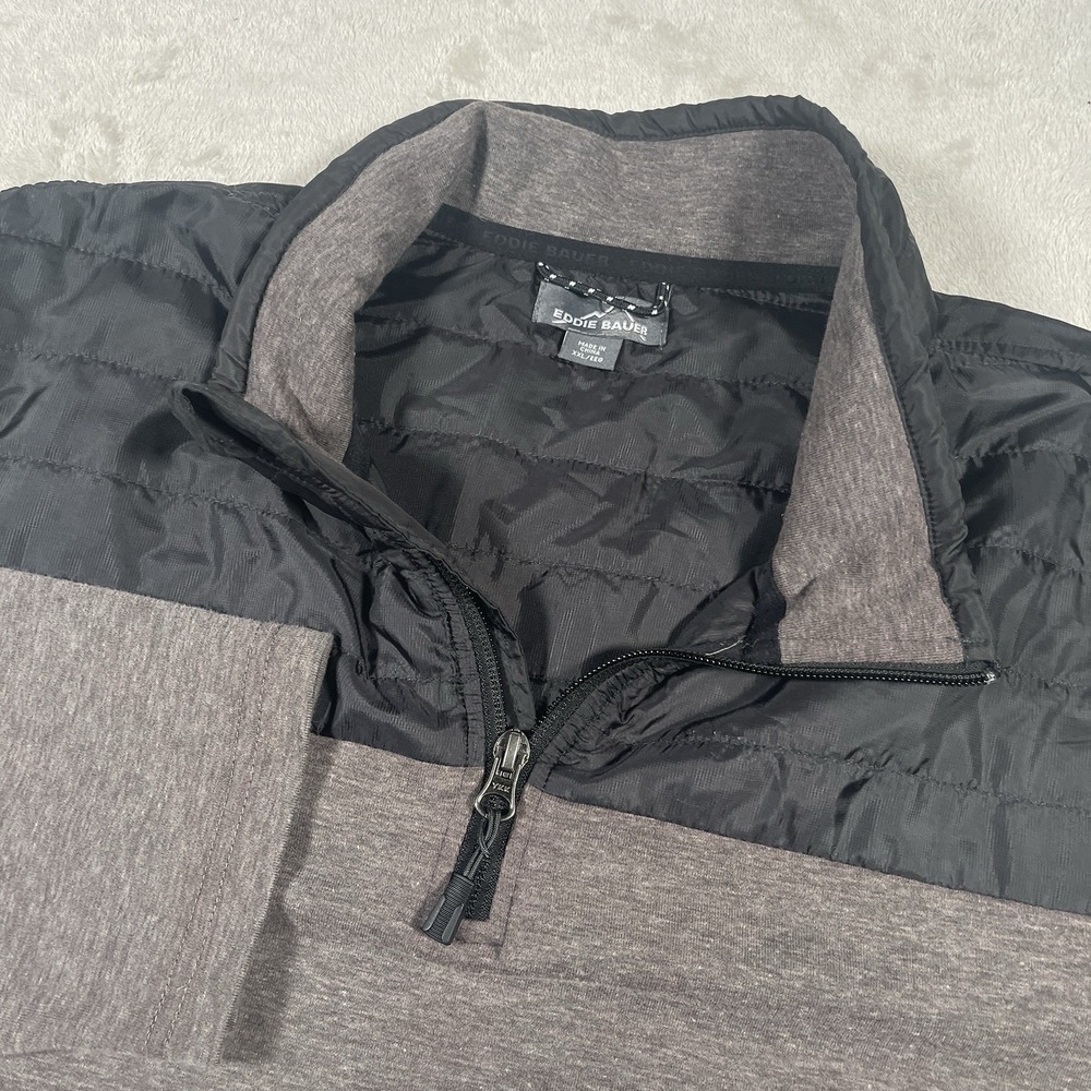 Eddie Bauer Pullover Gray Mixed Media Jacket Hiking‎ Outdoor 1/4 Zip Mens XXL